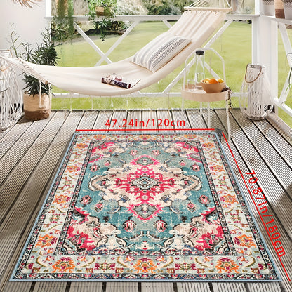 Outdoor Rug | Persian Floral Rubber Back Machine Washable Patio Garden