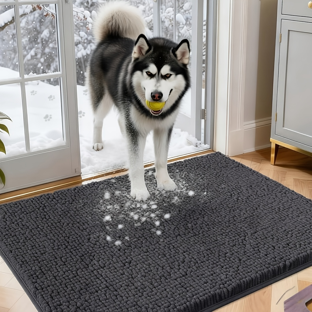 Chenille Dog Door Mat Super Absorbent Muddy Paws Non-Slip Washable Pet Rug Quick Dry Gingham Entryway Mat Indoor Outdoor Multiple Sizes & Colors