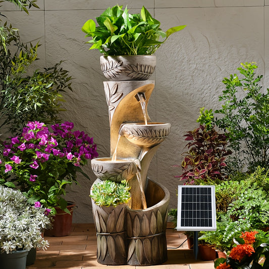 Outdoor Water Fountain 35.6" 4-Tier Solar Cascading Bowls with Lights