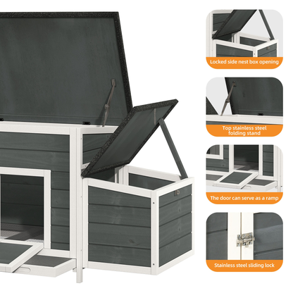 Hen House 67" for 4-6 Chickens with 2 Nesting Boxes | Wooden Chicken Coop with Weatherproof Roof, Removable Tray, Metal Wire Mesh & Ramp – Rabbit Hutch Duck Coop Outdoor