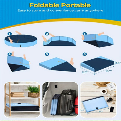 Foldable Dog Pool – Portable Hard Plastic Pet & Kids Swimming Pool, Anti-Slip Collapsible Bathtub for Indoor Outdoor Backyard Use, 3 Sizes