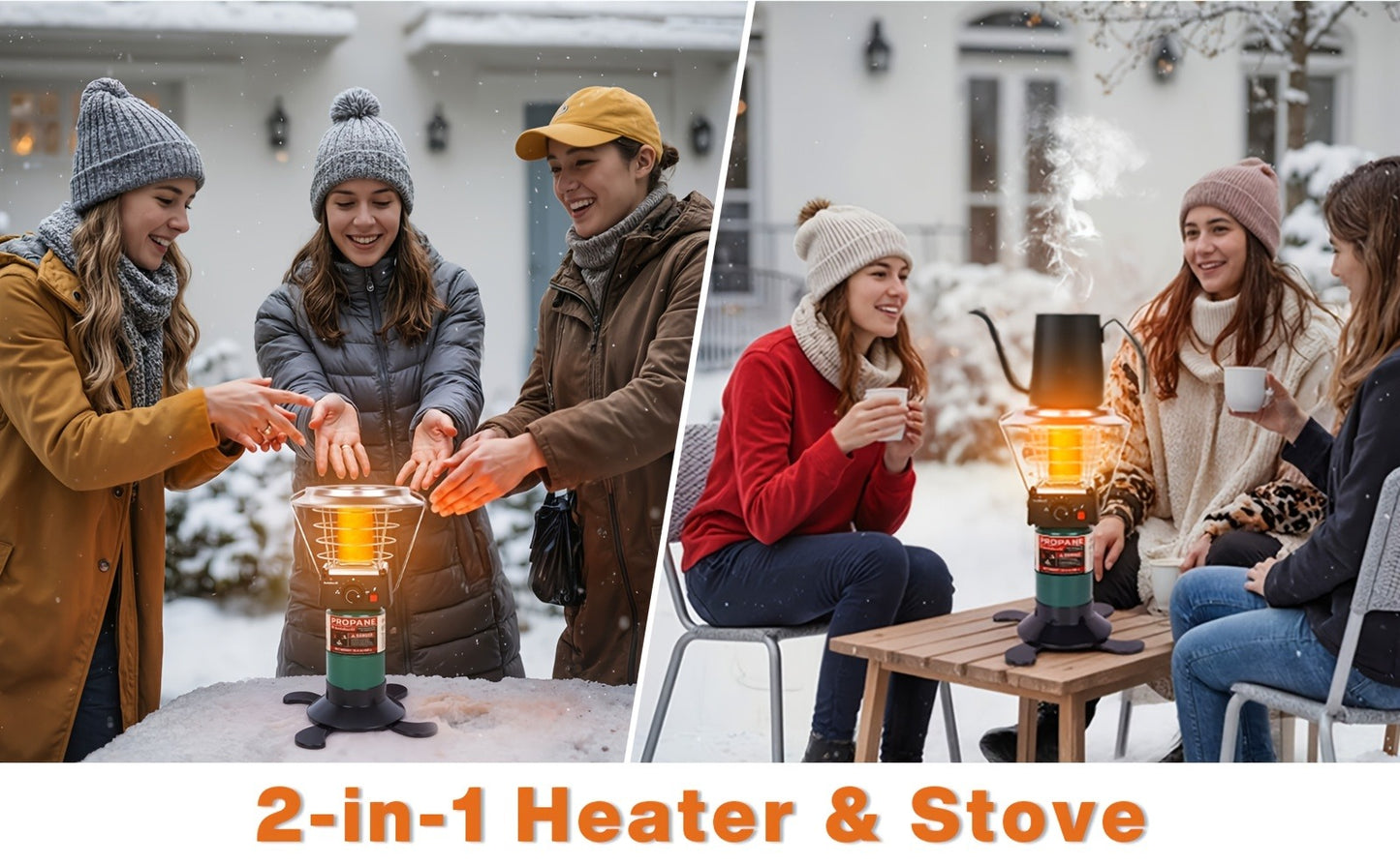360° Propane Heater 8,183 BTU with Pulse Ignition & Water Boiling Top, Portable Radiant Outdoor Heater for Camping, Patio, Garden, Ice Fishing – Lightweight, Built-In Ignition (Cylinder Not Included)