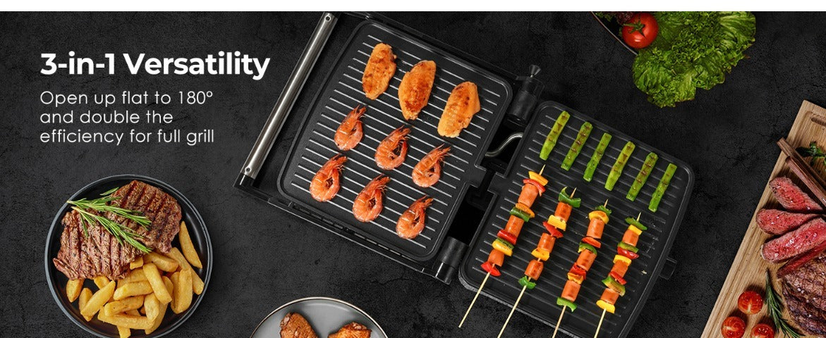 Panini Press Grill Indoor Sandwich Maker 4 Slice – Non-Stick 1200W Electric Grill with Temperature Control, 180° Opening, Removable Drip Tray | Countertop Steak & BBQ Grill