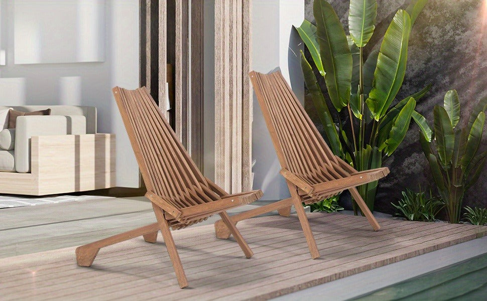 Wood Folding Outdoor Chairs Set of 1/2/4 – Patio Lounge Chair 350LBS