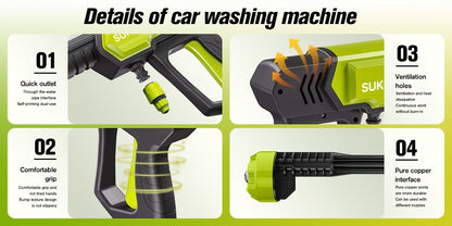 Cordless Pressure Washer Battery Powered Portable Car Wash Gun High Pressure Cleaner for Cars Yards Gardens Patios Driveways with Rechargeable Battery & Accessories