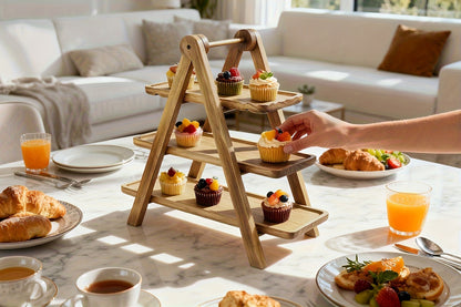 Cake Stand 3 Tier Wooden Serving Tray Farmhouse Dessert Display Cupcake Tower Bread Basket Collapsible Tiered Platter for Wedding Party Charcuterie
