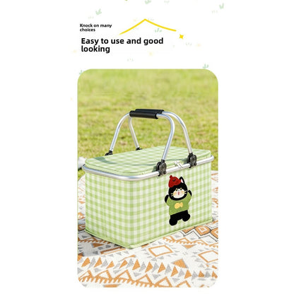 Insulated Picnic Box with Aluminum Frame – Collapsible Thermal Camping Storage Basket for Outdoor Picnic, BBQ, Travel & Camping with Cute Pattern Designs