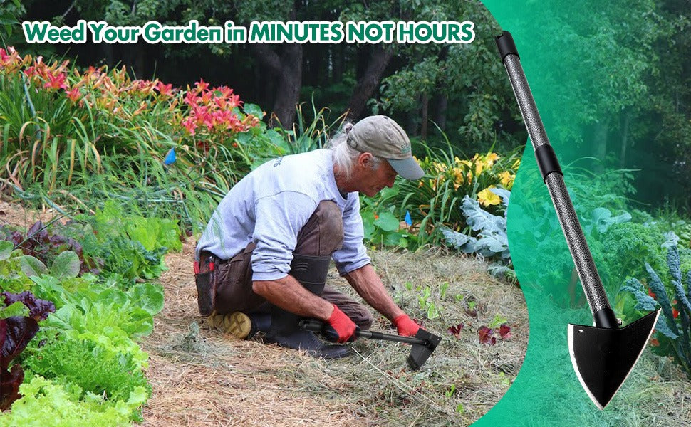 Garden Hoe Triangle Heavy Duty Carbon Steel with Adjustable 15–72 Inch Long Handle, Sharp Triangular Blade for Weeding, Digging, Soil Loosening and Edging