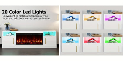 TV Stand with Fireplace 70 Inch for TVs up to 80" 36" Electric Fireplace LED Light Entertainment Center Highlight Storage Cabinet Modern Wood Media Console