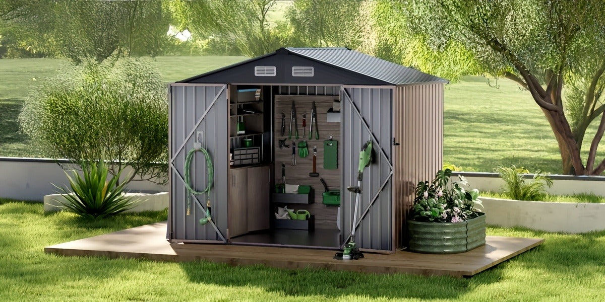 Outdoor Metal Storage Shed with Lockable Doors & Air Vent
