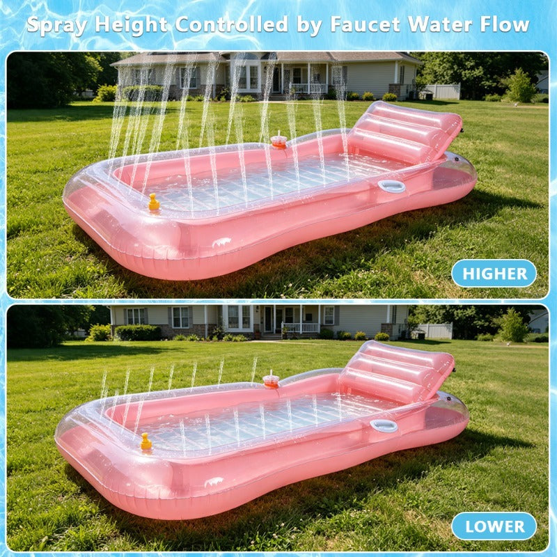 Inflatable Tanning Pool Lounger with Sprinkler | 74"x45" XL Pool Float with Pillow & Cup Holder for Adults