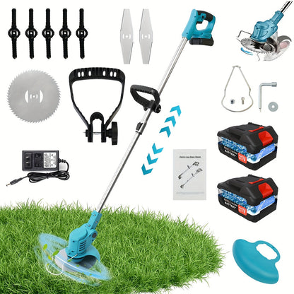 Weed Wacker Cordless 24V Brush Cutter – Electric String Trimmer with 2 Batteries & Charger, 3 Blade Types, Lightweight Battery Powered Weed Eater for Yard, Garden & Lawn Trimming