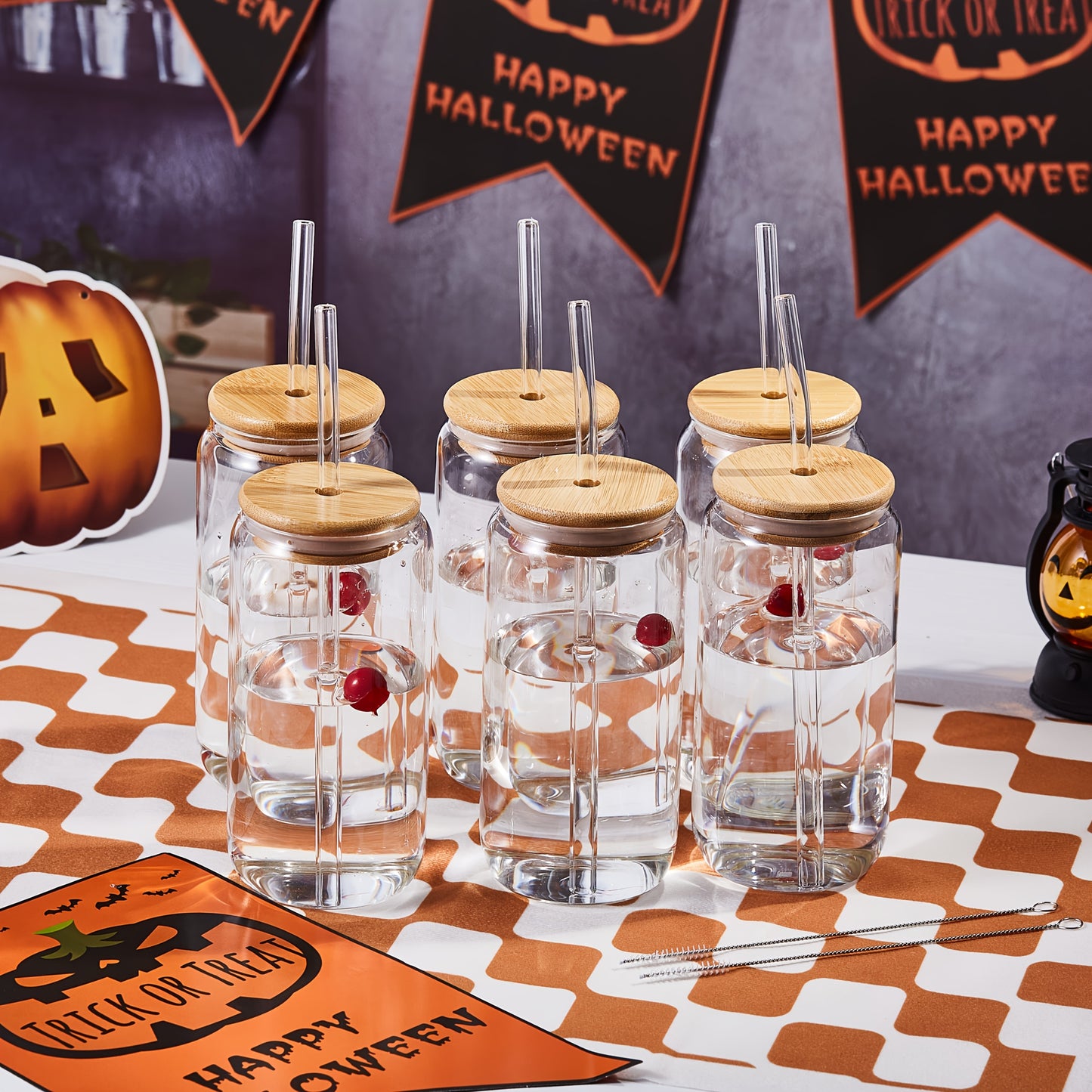Drinking Glasses Set with Lid and Straw 550ml Oval Glass Cups 4 or 6 Piece – Iced Coffee Smoothie Bubble Tea Juice Tumbler Set for Home Entertaining Gifting