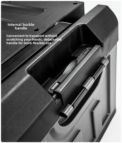 Folding Storage Box & Fishing Stool 2-in-1 – Large Capacity Portable Organizer with Backrest for Car Trunk, Outdoor Camping, Beach & Home Storage