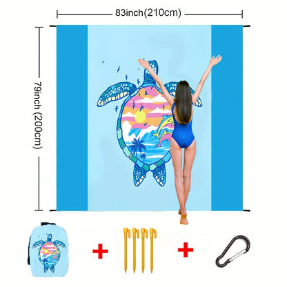 Sandproof Beach Blanket Oversized Extra Large Quick Dry Picnic Mat for Beach Camping Travel – Bohemia Dolphin Sailor Turtle Fish Patterns, 2-10 Adults