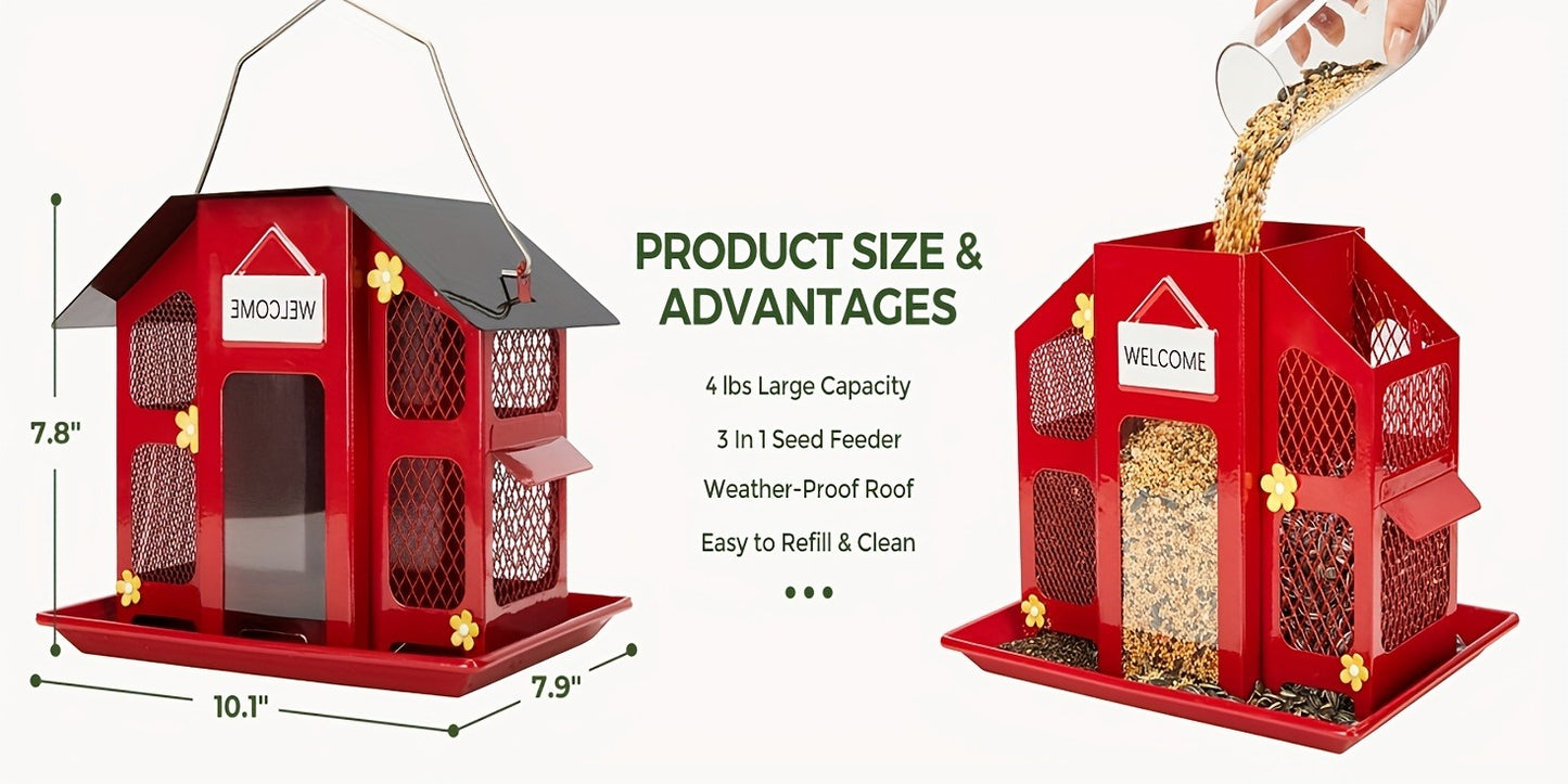 Metal Bird Feeder for Outside - 4 Lbs Large Capacity Hanging Wild Bird Feeder
