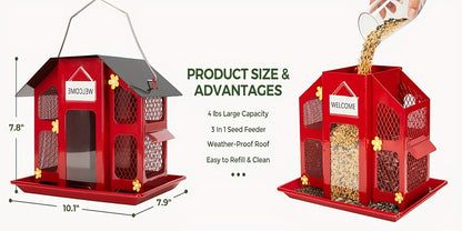 Metal Bird Feeder for Outside - 4 Lbs Large Capacity Hanging Wild Bird Feeder