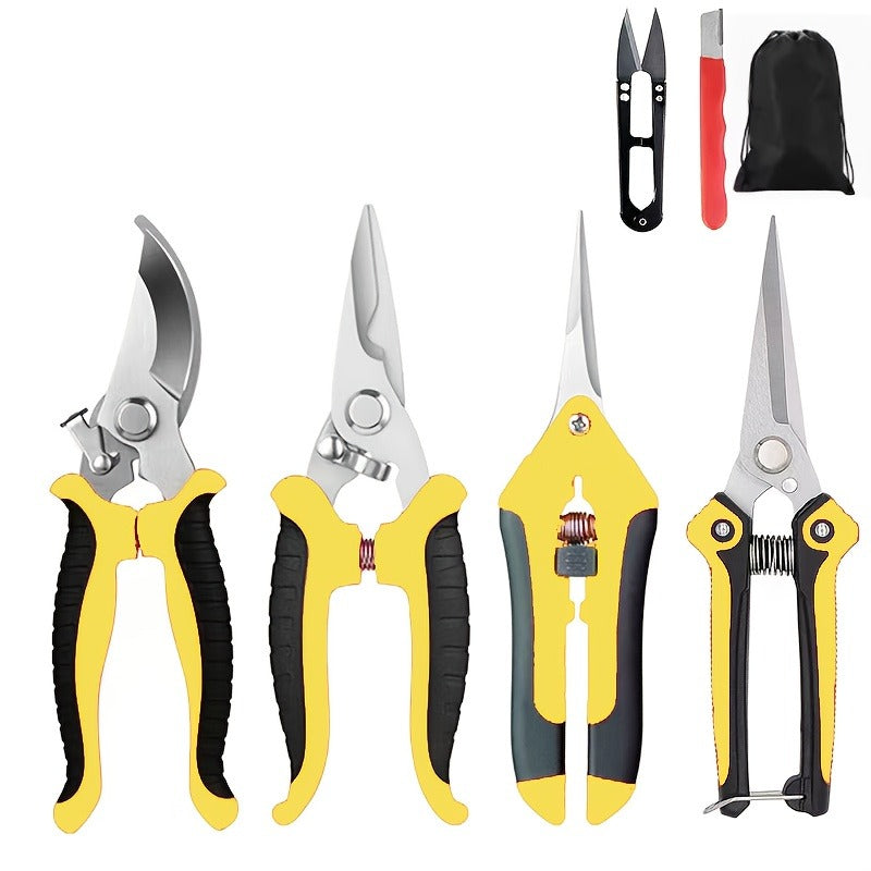 Pruning Shears 6-Piece Set | Heavy Duty Stainless Steel Garden Scissors Ergonomic Anti-Slip Handle | Fruit Picking Lawn Bonsai Branch Cutting Tool Gift