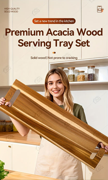 Charcuterie Board Wood 36x11 Extra Long Serving Board with Handles & 2 Display Bases for Parties Wedding Camping Easter Gifts