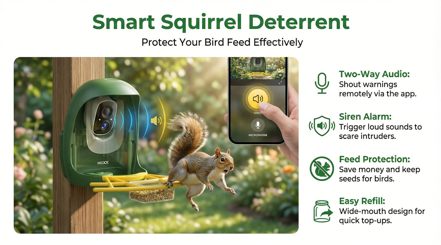 Smart Bird Feeder with Camera AI Bird Identification, 2K HD Live View, Auto Capture & Color Night Vision, Outdoor Wireless Bird Watching Gift for Bird Lovers, Green