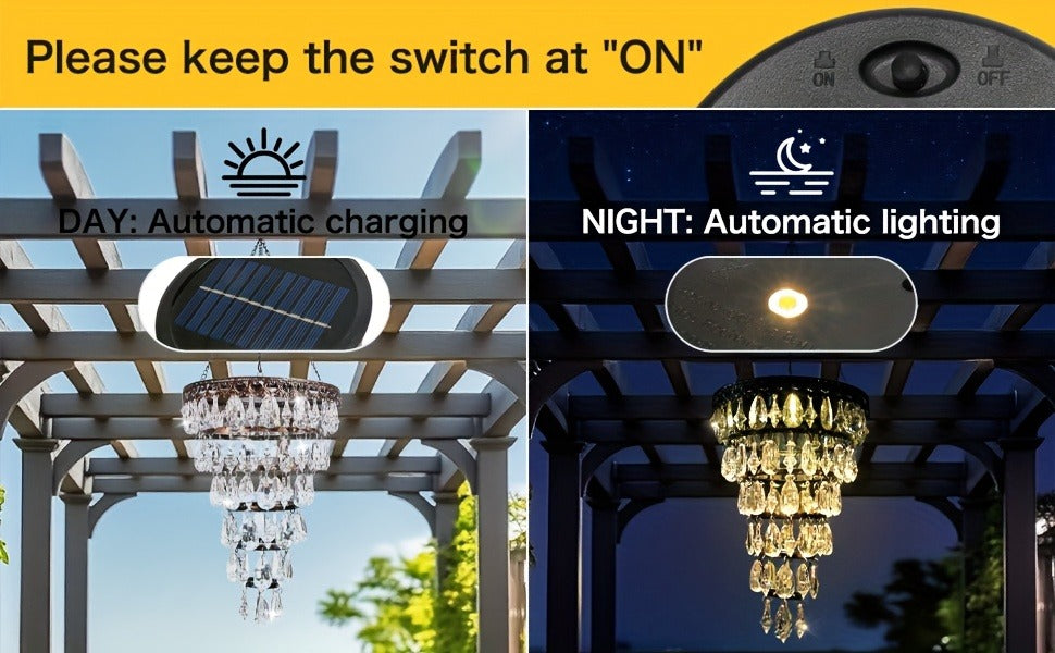 Solar Chandelier Outdoor Hanging Crystal Light 54 LED Warm White Waterproof Garden Yard Patio Gazebo Party Wedding Decor 6-Tier Oval Round