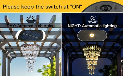 Solar Chandelier Outdoor Hanging Crystal Light 54 LED Warm White Waterproof Garden Yard Patio Gazebo Party Wedding Decor 6-Tier Oval Round