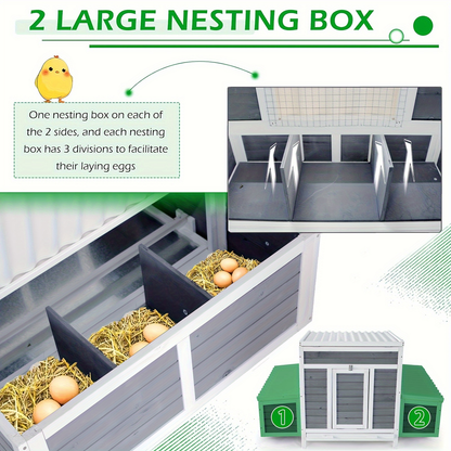 Wooden Chicken Coop with 2 Large Nesting Boxes for 4-6 Chickens | 59" Outdoor Hen House with Weatherproof PVC Roof, Ramps, Perches & Multiple Entrances