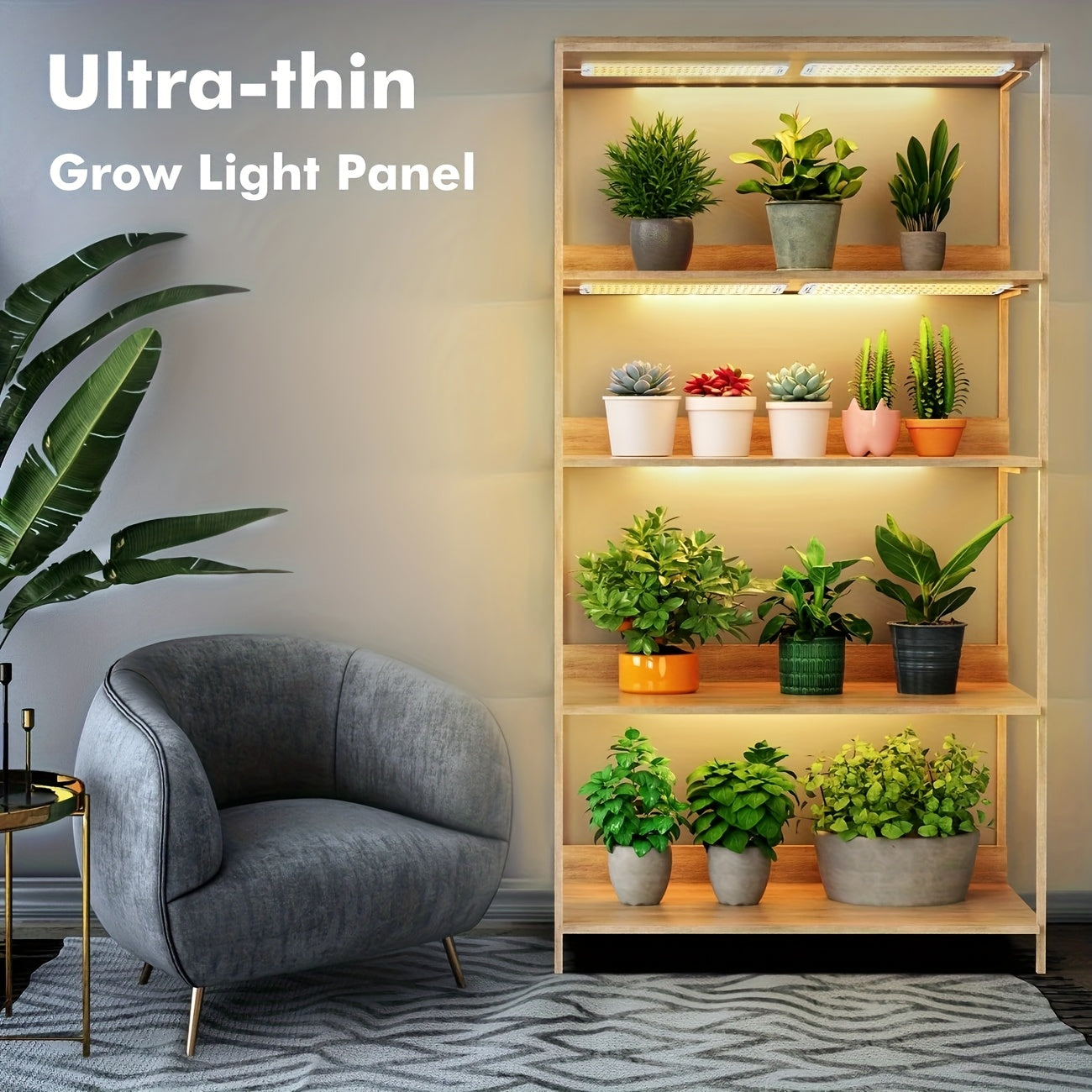 Ultra-Thin Grow Light Under Cabinet Full Spectrum 10-Level Dimming | 3/9/12H Timer High Lumen Sticky & Hangable All Growth Stages | 4pcs Indoor Plants