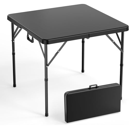 Square Folding Table 34" Bi-Fold HDPE Top 330 lbs Capacity Rust-Resistant Frame with Carry Handle for Party, Wedding, Camping & Indoor Use