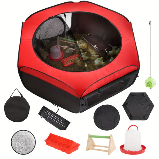 Chicken Brooder Tent Bundle | Chick Playpen Feeder Waterer Perch Kit