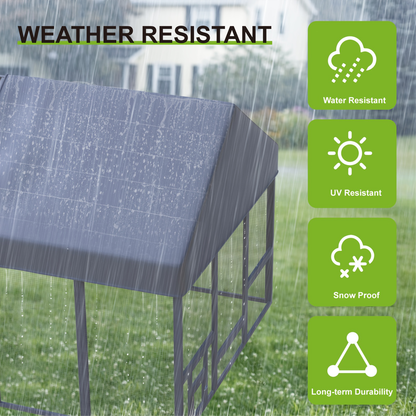 Walk-In Chicken Coop 96" Extra Large with Movable Fence | Outdoor Wooden Poultry Cage with Weatherproof Cover, Nesting Box & Walk-In Run for Farm, Yard – Gray