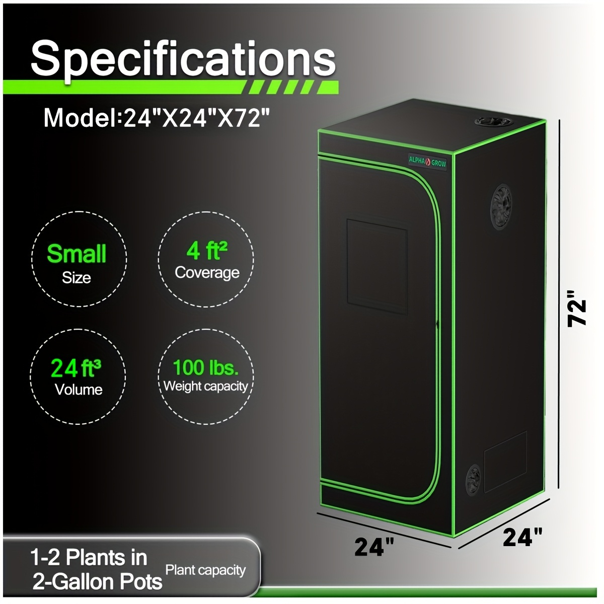 Hydroponic Grow Tent 1680D Mylar 100% Reflective with Tray & Observation Window, Indoor Plant Tent for Seedling to Flowering, Fits Closet & Balcony, Multiple Sizes