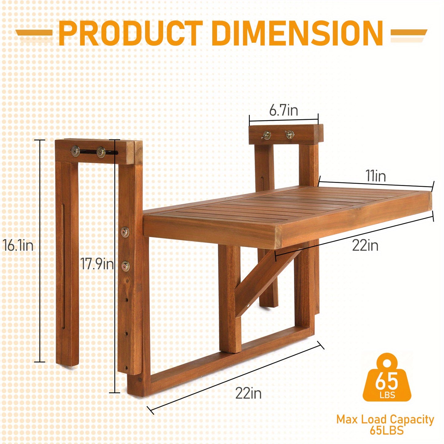 Acacia Wood Folding Side Table Hangable Wall-Mounted Patio Table 25in Square Semi-Round Outdoor Indoor Balcony Deck Space-Saving Foldable Wood Table