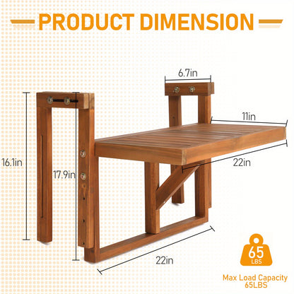 Acacia Wood Folding Side Table Hangable Wall-Mounted Patio Table 25in Square Semi-Round Outdoor Indoor Balcony Deck Space-Saving Foldable Wood Table
