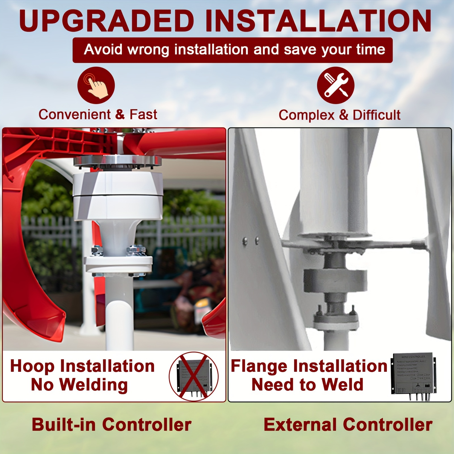 Vertical Wind Turbine Generator 1000W - VAWT Kit with Charge Controller, Low Noise, Easy Install for Home Farm Business Off-Grid Power