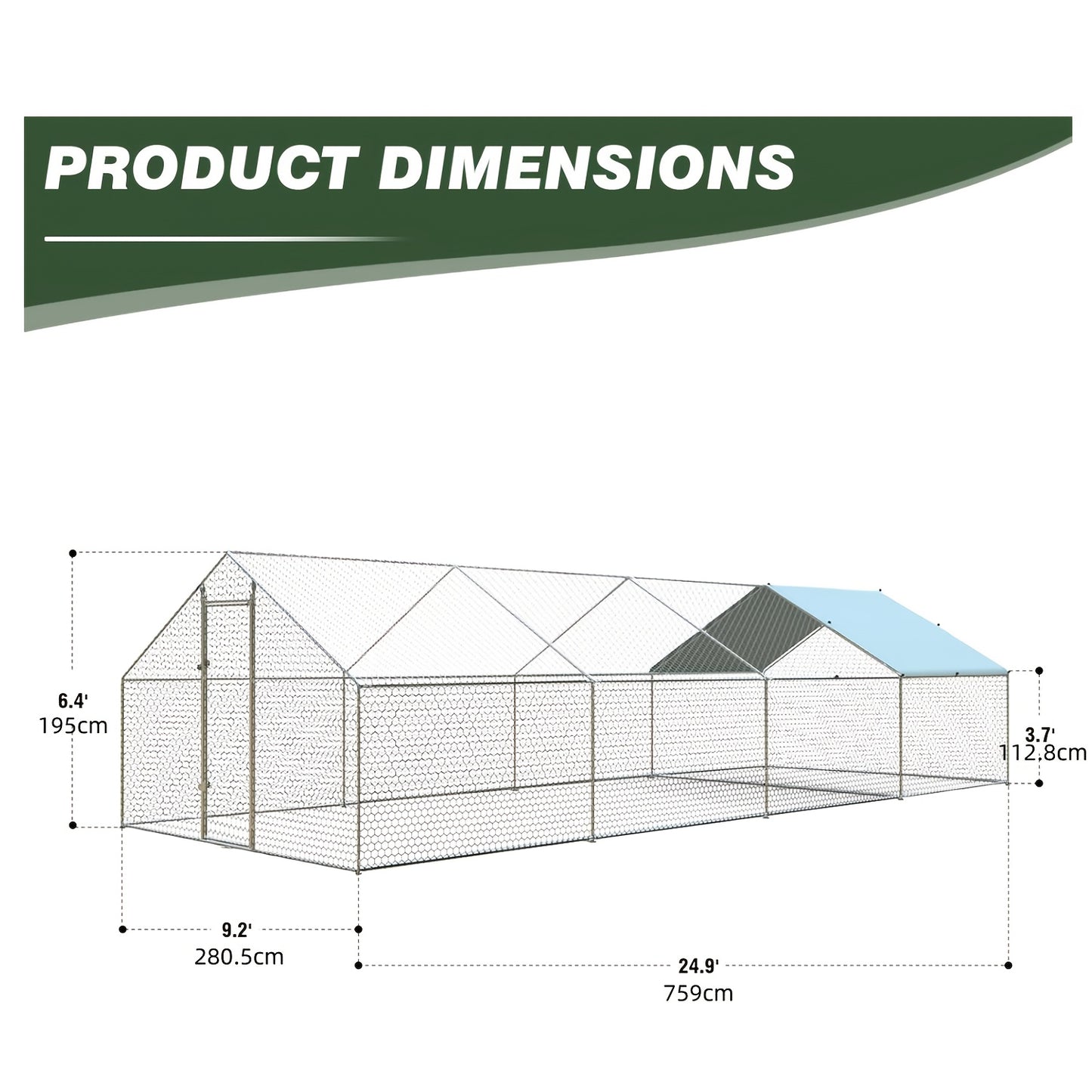 Metal Chicken Run Walk-in Poultry Enclosure with UV Protection - Dome Flat & Spire Roof Styles, Spacious Outdoor Backyard Farm Chicken Pen, Multiple Size Options