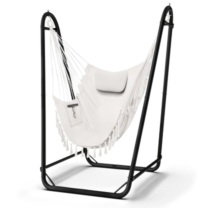 U-Shaped Hammock Chair Stand with Free Hanging Chair, Double Tube Steel Frame, 350 lbs Capacity, Rust-Resistant Powder Coat, Side Pocket Included