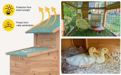 Wooden Rabbit Hutch Outdoor Chicken Coop with Run Nesting Box Ramp Sliding Tray Asphalt Roof Fir Wood 80.7 Inch for 2-4 Chickens Ducks Guinea Pigs Weather-Resistant