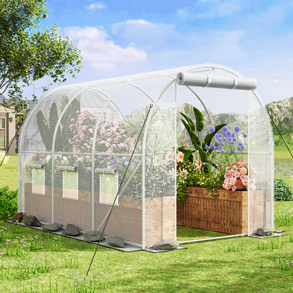 Outdoor Walk-In Greenhouse 10x6.6x6.6 FT – Dual Zippered Screen Doors, 6 Screen Windows & Reinforced Frame, Heavy-Duty Plastic Plant Warm House for Garden & Backyard, Green & White