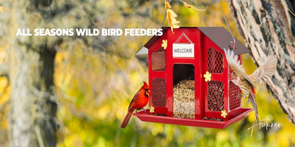 Metal Bird Feeder for Outside - 4 Lbs Large Capacity Hanging Wild Bird Feeder