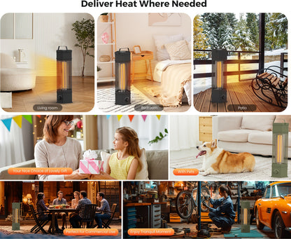 Electric Patio Heater 1400W 28", All-Around Radiant Heating with Tip-Over & Overheat Protection, Modern Indoor Outdoor Space Heater for Bedroom, Living Room, Garage, Backyard, Office
