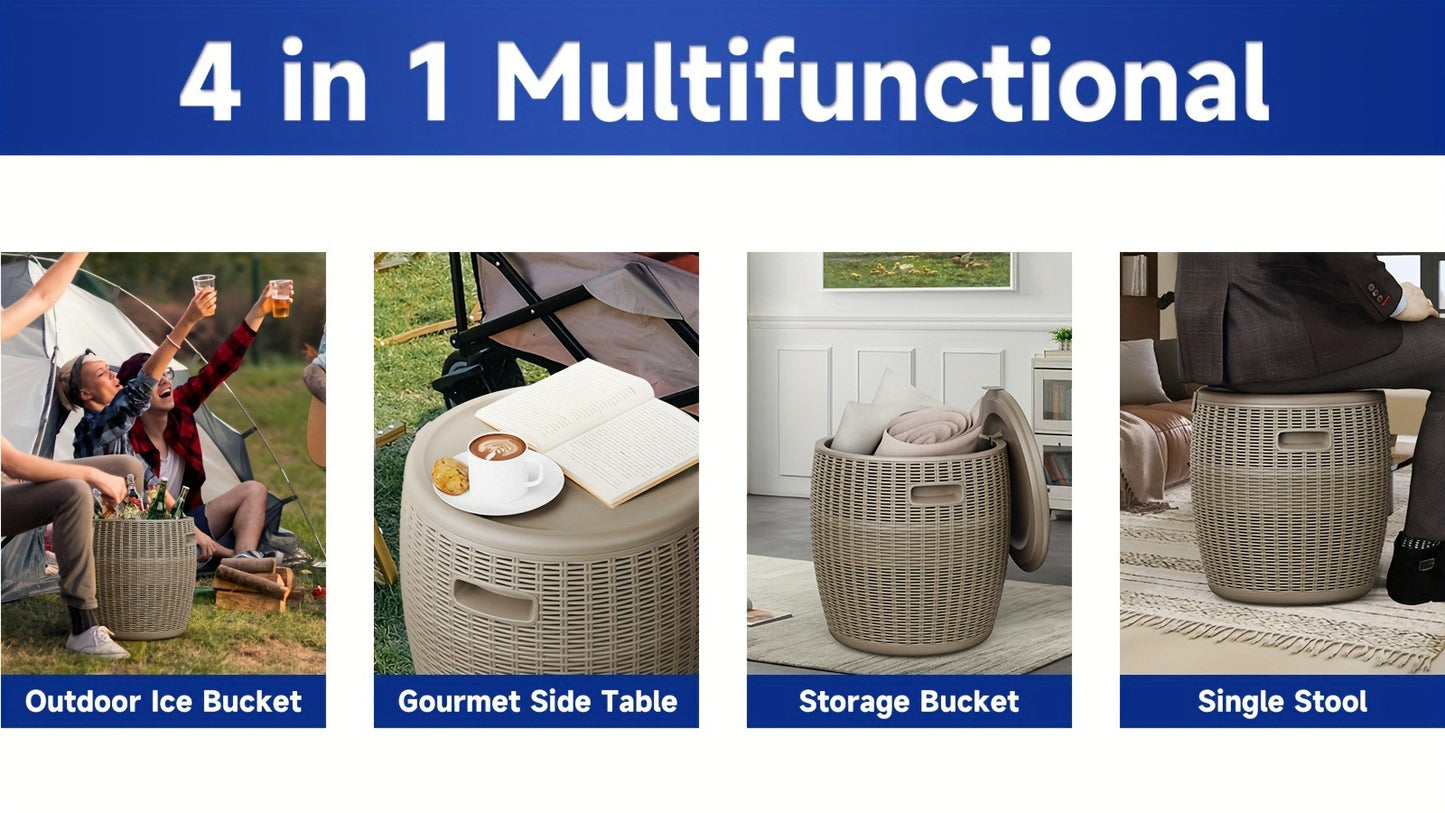 Outdoor Storage Bin 40L Rattan Deck Box UV Protected Weather Resistant