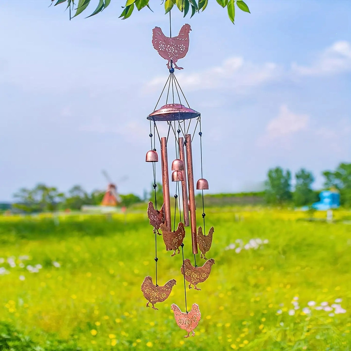 Wind Chime Outdoor Chicken Farmhouse Decor - Aluminum Tube Soothing Sound Garden Porch Patio Hanging Ornament