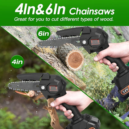 Tree Trimmer Pole Saw Cordless 2-in-1 with 4" & 6" Chains, 24V 1500mAh×2 Batteries, 3-Section Extendable to 71" & 90° Swivel Head for Branch Cutting