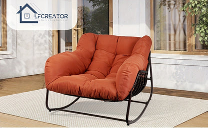 Papasan Rocking Chair Outdoor Wicker Egg Chair with Cushion & Pillow, Large Patio Rocker for Garden, Backyard & Porch, 8 Colors