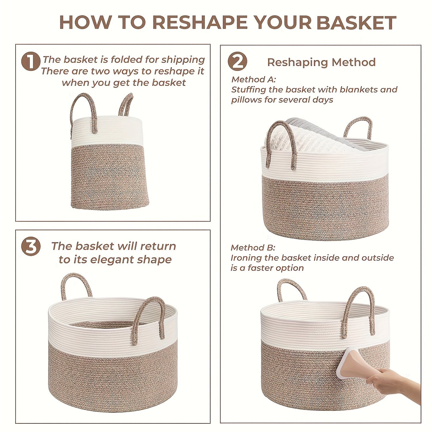 Rope Basket with Handles | Large Capacity Storage Organizer for Blankets, Clothes & Plants – Soft Polyester, Multiple Colors