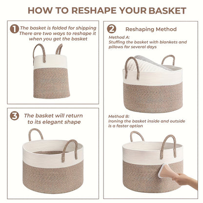 Rope Basket with Handles | Large Capacity Storage Organizer for Blankets, Clothes & Plants – Soft Polyester, Multiple Colors