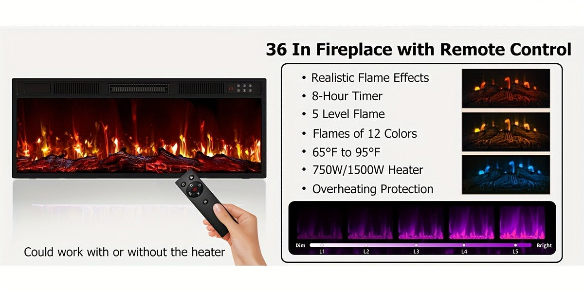 TV Stand with Fireplace 70 Inch for TVs up to 80" 36" Electric Fireplace LED Light Entertainment Center Highlight Storage Cabinet Modern Wood Media Console