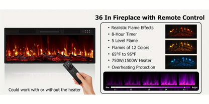 TV Stand with Fireplace 70 Inch for TVs up to 80" 36" Electric Fireplace LED Light Entertainment Center Highlight Storage Cabinet Modern Wood Media Console