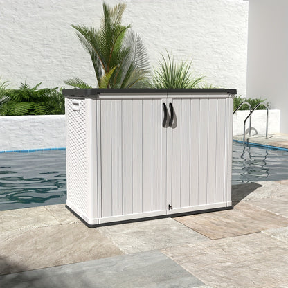 Outdoor Storage Shed 4x2 Resin Vertical Cabinet w/ Floor - White & Beige